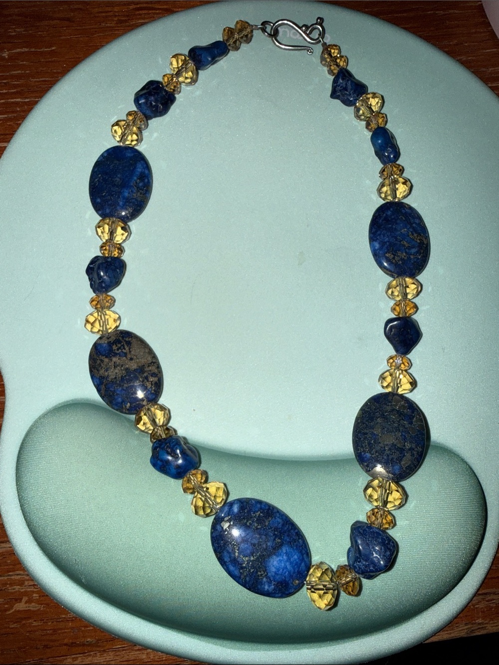 Blue Lapis and Gold Toned Bead Necklace - Women Jewelry